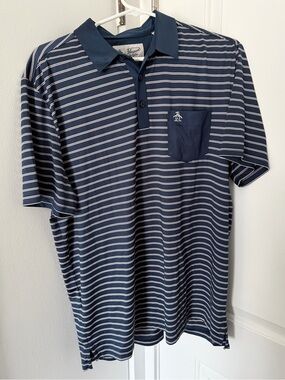 Penguin Men's Navy Striped Polo Shirt w/ Pocket 🐧